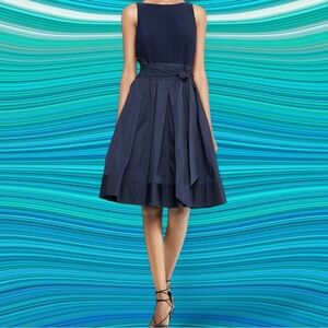 NWT Lauren Ralph Lauren ‘Taffeta-Skirt Dress’ in “Lighthouse Navy” Plus Size 16